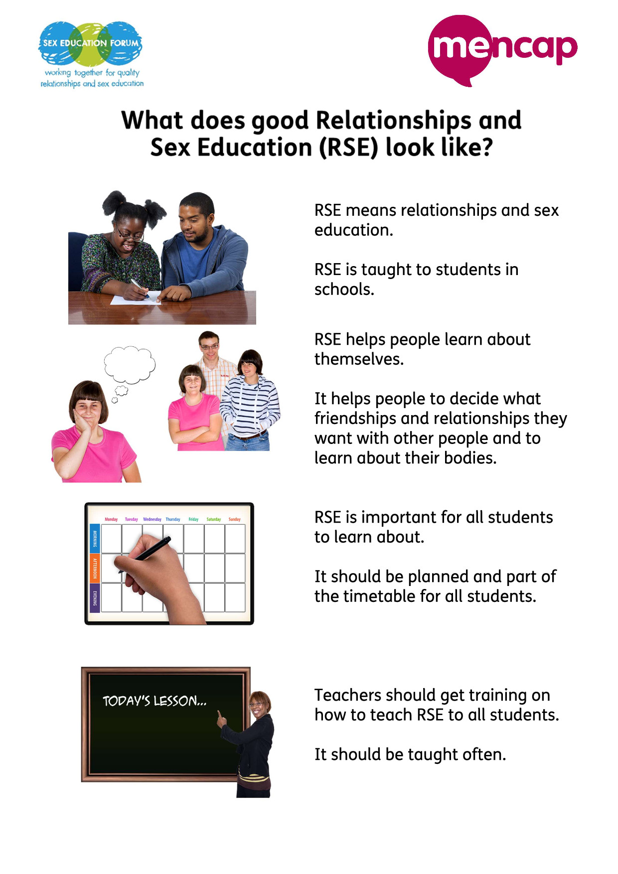 Principles of good RSE in easy read | sexeducationforum.org.uk