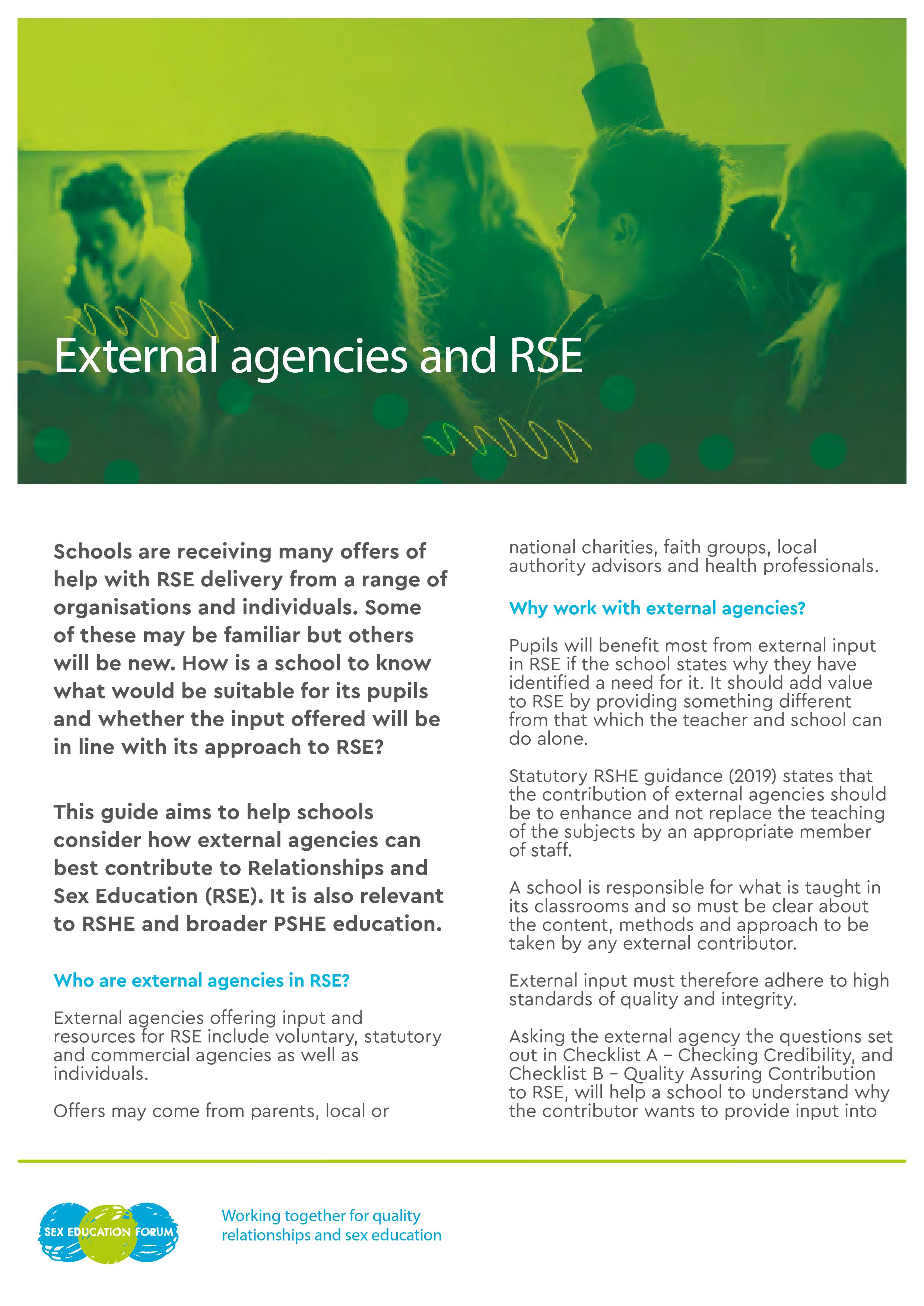 External agencies and RSE | sexeducationforum.org.uk